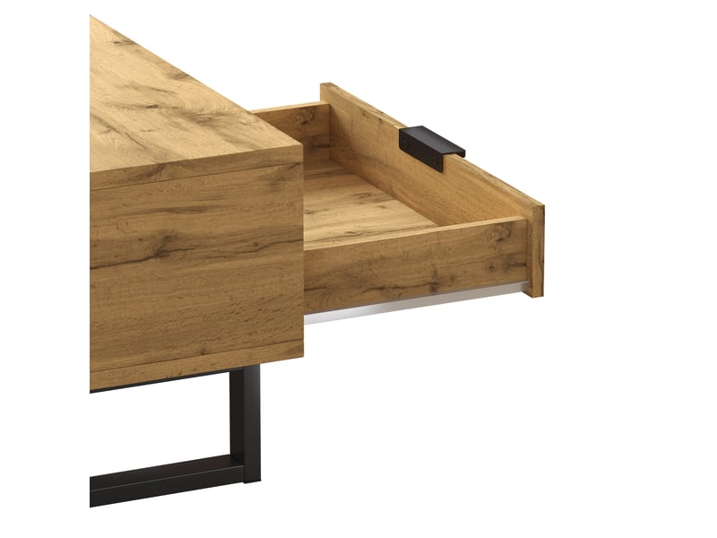  Table basse avec 3 niches et tiroir de rangement pour salon en panneaux de particules 100×50×40 cm bois et noir  - Conforama D