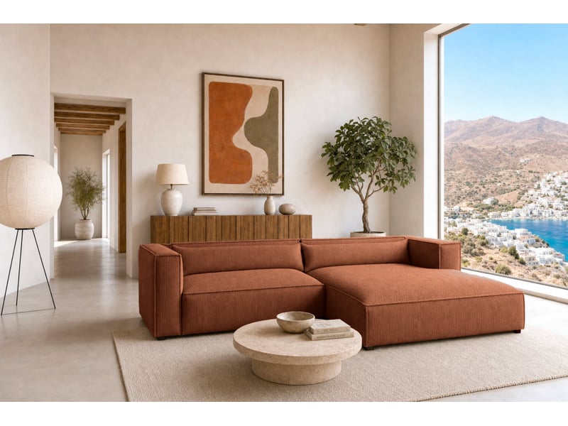  Tilos - canapé d'angle petit velours côtelé 4 places terracotta gauche  - Conforama B