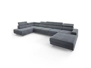 Canapé d'angle gauche convertible MASSENO 6 places Velours gris avec coffre de rangement