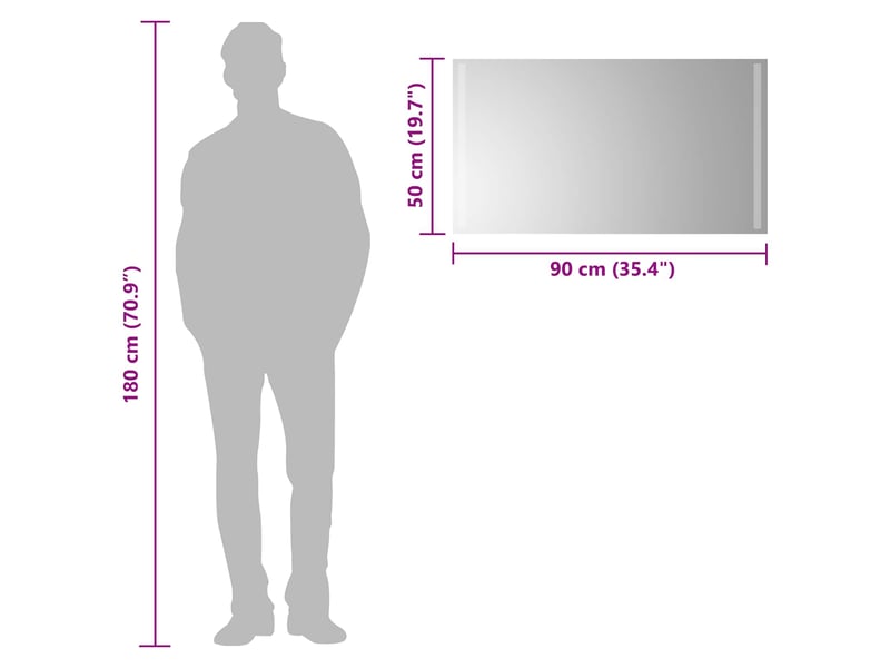  Miroir de salle de bain, miroir de toilette led transparent 90 x 50 cm verre trempé cf62628  - Conforama E