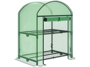 Mini serre de jardin avec 2 étagères métalliques et bâche en pe, 69 x 49 x 92 cm, verte