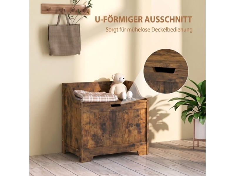  Coffre de rangement brun rustique avec charnières de sécurité et poignée intégrée, salon et entrée  - Conforama B