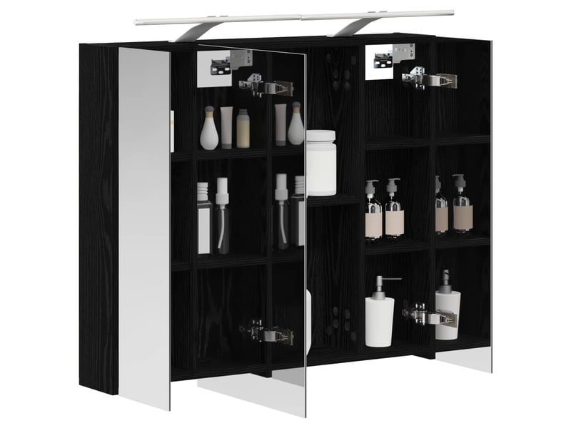  Armoire miroir salle de bain, meuble de rangement chêne noir 80x14.5x70 cm shl1929  - Conforama C