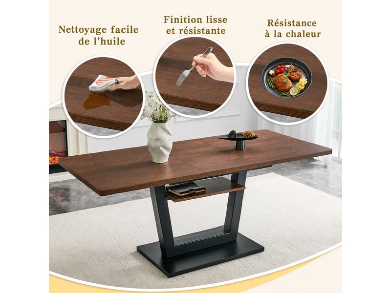  Table à manger extensible avec étagère, effet noyer et noir, 180 x 80 cm  - Conforama E
