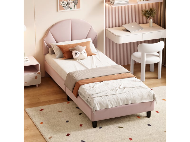  Feeohome lit rembourré pour fille 90x200, lit enfant fille, lit jumeaux enfant avec tête de lit réglable et sommier à lattes, cadre de lits pour enfants, adolescents, velours  - Conforama E