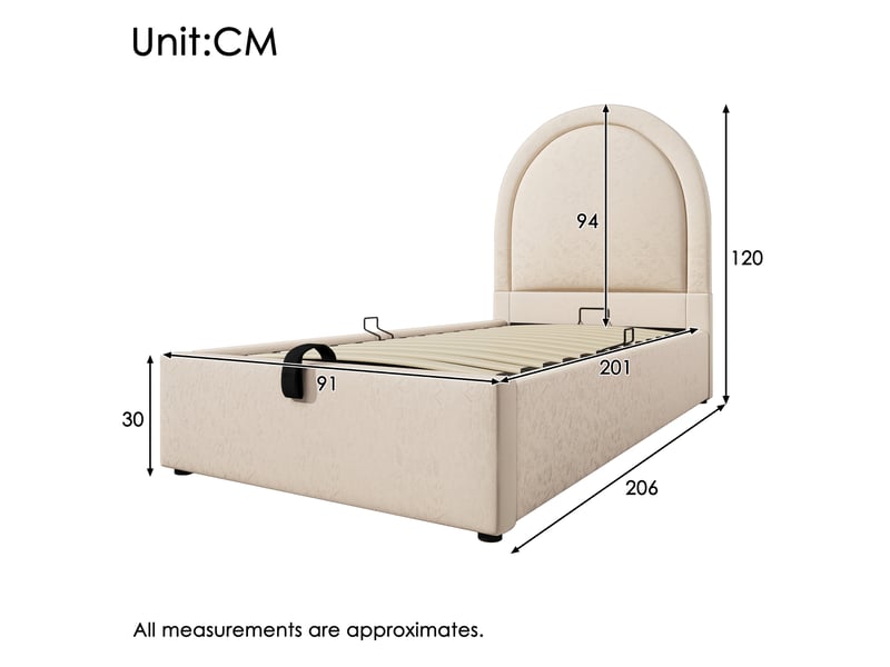  Modenvie lit coffre enfant 90x200 cm - rangement intégré, tête de lit en pu, sans matelas - beige  - Conforama C