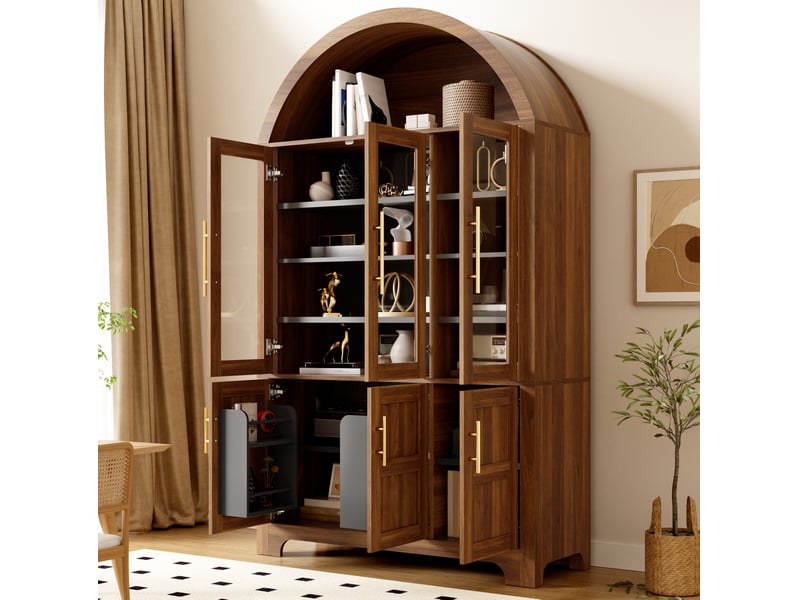 Buffet haut 3 portes vitrées et 3 portes 110x40x185 cm noyer - Conforama B