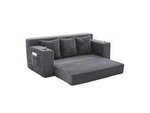 Canapé 3 places en velours côtelé, sans montage, design modulaire, porte-gobelets, rangements latéraux, 172×87×64 cm