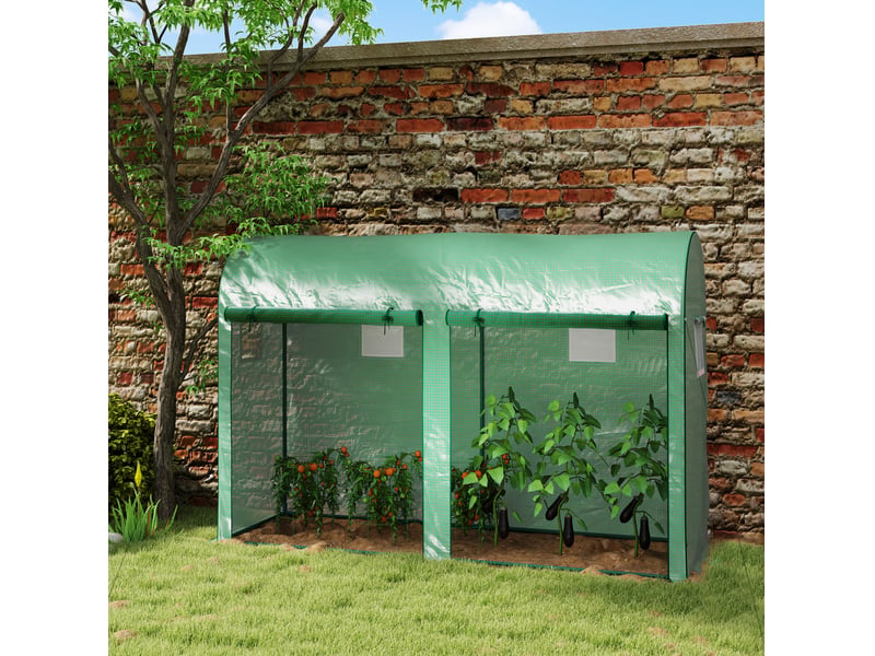  Serre tunnel de jardin 300x100x200 cm – verte – structure acier, 4 fenêtres et double porte enroulable  - Conforama E