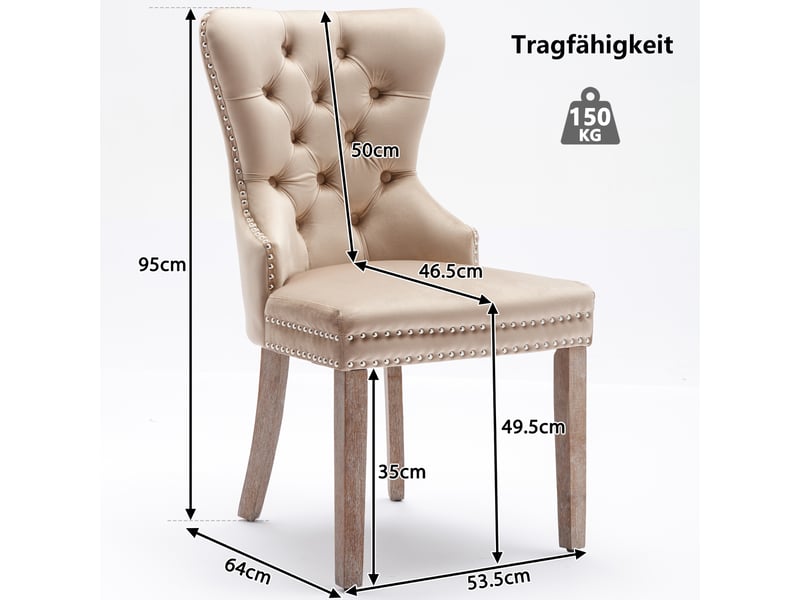  Lot de 2 chaises de salle à manger,53,5x64x95 cm,réglables,velours,beige  - Conforama C