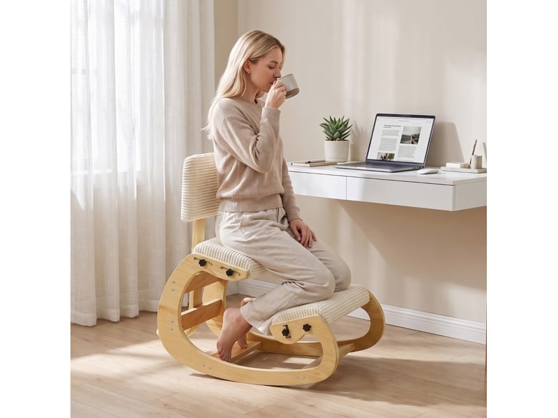  Chaise ergonomique à genoux 98x54x86 cm avec dossier, polyester, blanc crème  - Conforama C
