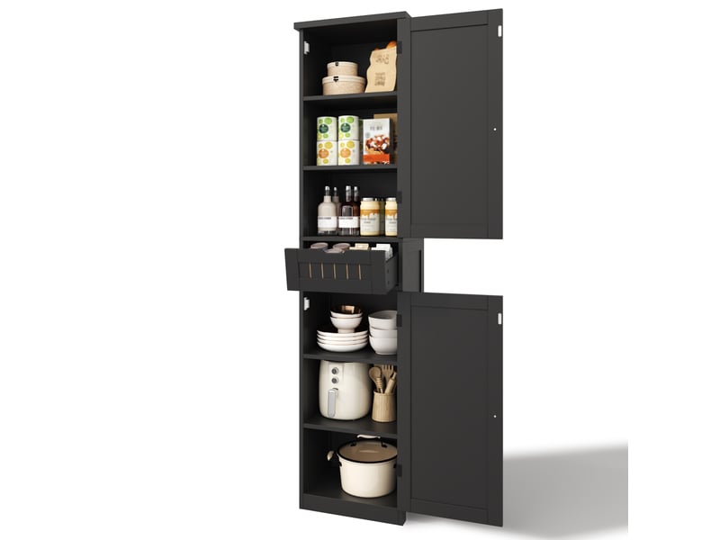 Colonne de cuisine avec 2 portes, 1 tiroir et 4 étagères réglables pour cuisine, salle à manger, noir, 40 × 30 × 170 cm  - Conforama A