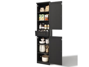 Colonne de cuisine avec 2 portes, 1 tiroir et 4 étagères réglables pour cuisine, salle à manger, noir, 40 × 30 × 170 cm