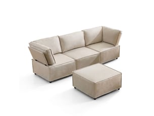 Canapé modulable beige convertible 4 places - en lin sans accoudoirs - assise mousse et ressorts