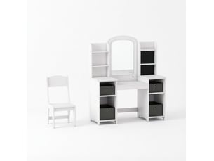 Coiffeuse enfant blanche en mdf avec miroir led et chaise, dès 3 ans, pour jeux créatifs et rangement