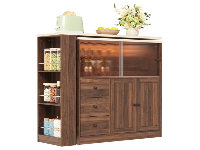  Îlot de cuisine extensible 172x40x96 cm avec rangement en mdf naturel  - Conforama D