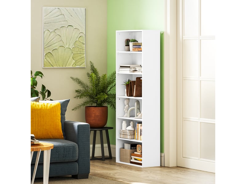  Bibliothèque étagère de rangement 6 niveaux avec étagères réglables pour salon, chambre, bureau, 60x24x158,5cm, blanc  - Conforama C
