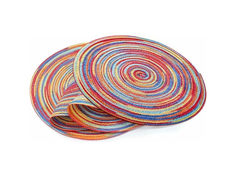  Table à manger lot de 4 sets de table ronds arc-en-ciel 30 cm tissés résistants aux hautes températures, antidérapants et lavables pour cuisine, chemin de table, isolation thermique  - Conforama A