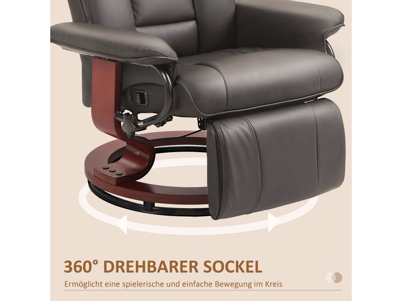  Fauteuil relax marron en similicuir, inclinable avec repose-pieds, pivotant à 360 degrés, pour salon et bureau  - Conforama D