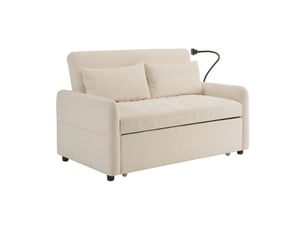 Canapé droit convertible 2 places - avec mécanisme lit et support téléphone - chenille beige