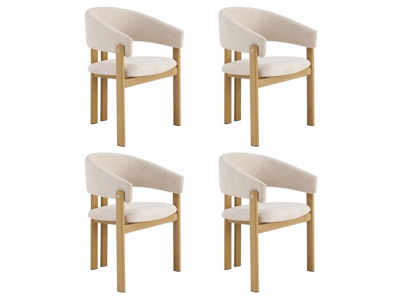  Lot de 6 chaises de salle à manger avec accoudoirs, tissu en lin et structure en métal effet bois beige  - Conforama A