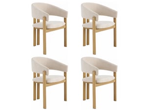 Lot de 6 chaises de salle à manger avec accoudoirs, tissu en lin et structure en métal effet bois beige