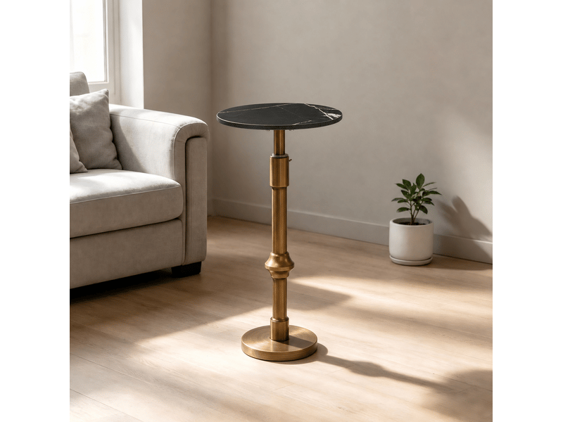  Table d'appoint ovale 30 x 25 x h95 cm en métal et céramique réglable en hauteur noire chicfurn  - Conforama B