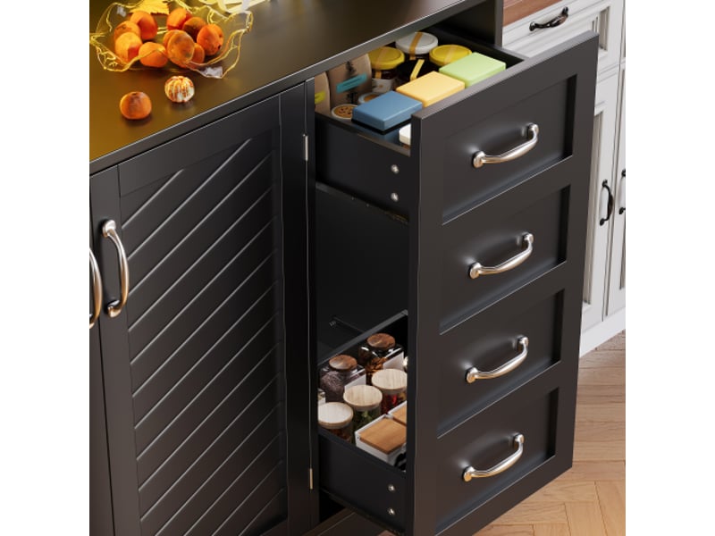  Buffet bas led 120x40x188 cm – armoire, 4 portes, 2 tiroirs, étagère snack &amp; porte-boissons, vertnoirblanc  - Conforama D