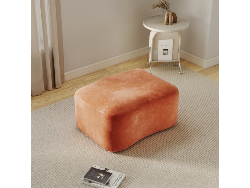  Repose-pied modulaire avec assise en mousse haute élasticité et design sans cadre, en velours orange 96 × 69 × 45 cm  - Conforama C