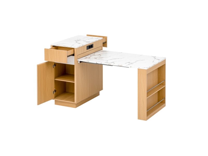 Îlot de cuisine mobile avec rallonge led, multiprise et crochets – buffetbar naturel - Conforama D
