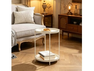 Table d'appoint 44x44x53 cm, 2 plateaux mobiles, table de salon, table appoint salon, pour intérieur, en métal, blanc