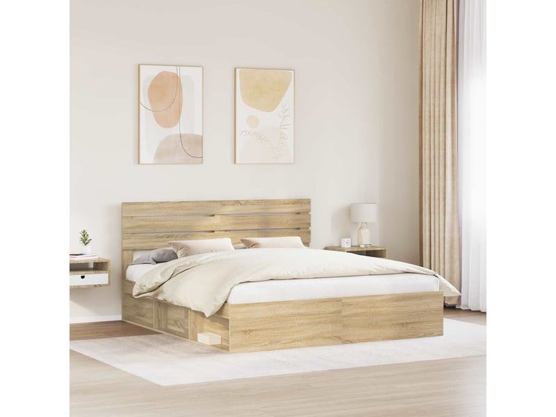Lit double- lit adulte - cadre de lit avec tête de lit sonoma 200 x 200 cm pin massif - Conforama B