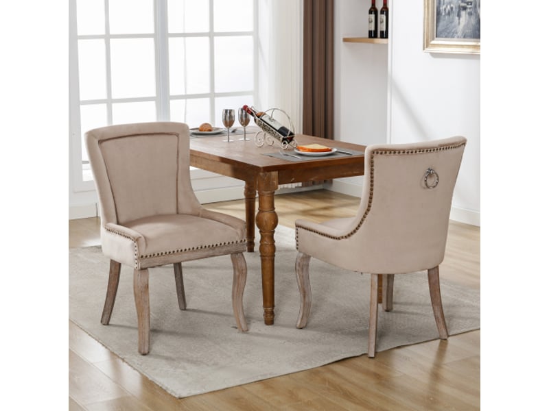  Lot de 2 chaises en velours coloris beige avec pieds en bois massif chaise beige - Conforama B