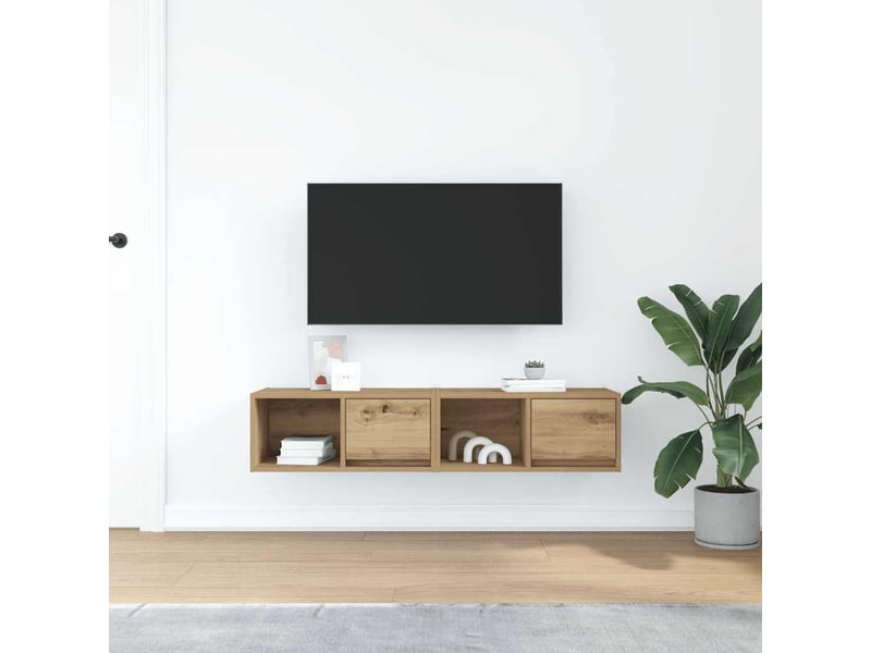  Lot de 2 meuble tv bas salon chêne artisanal 60x31x25,5cm bois d'ingénierie  - Conforama C