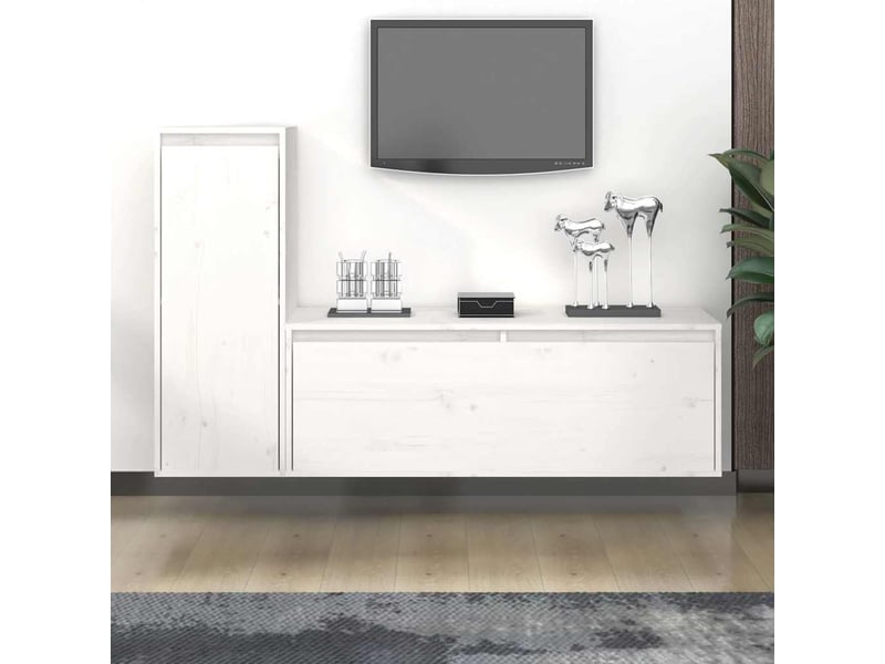 Lot de 2 meuble tv bas salon blanc bois massif de pin shl53947  - Conforama B