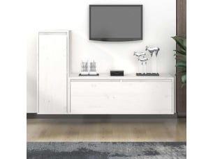 Lot de 2 meuble tv bas salon blanc bois massif de pin shl53947