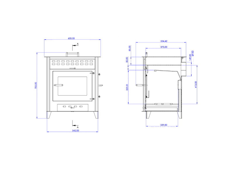  Poêle à bois avec four hugo 9 kw - noir  - Conforama D
