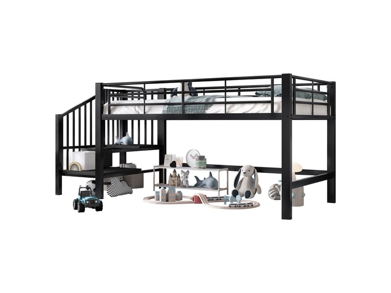  Lit mezzanine 90x200 cm coloris noir métal lit enfant noir - Conforama A