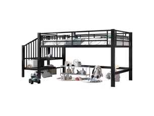 Lit mezzanine 90x200 cm <strong>MERAX</strong>  <strong>lit enfant noir</strong> coloris noir