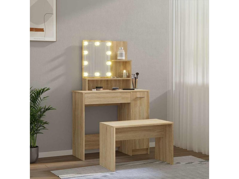 Ensemble de coiffeuse avec led chêne sonoma bois d'ingénierie - Conforama C