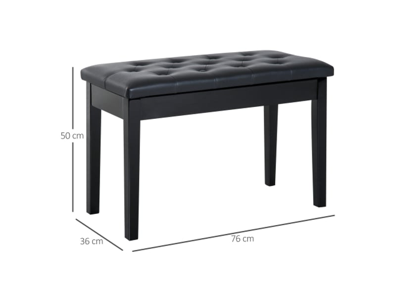 Banquette de piano classique avec rangement, bois d’hévéa, similicuir noir, 76 x 36 x 50 cm - Conforama C