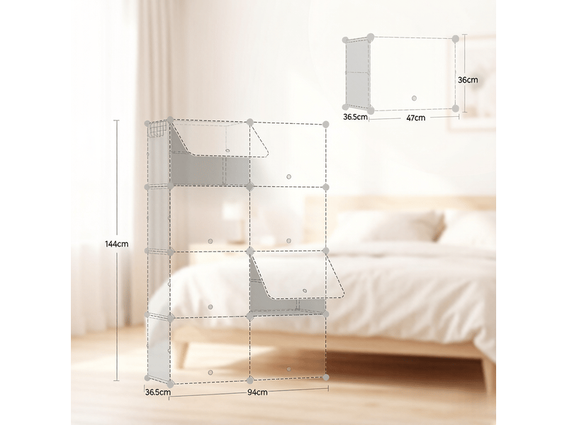  Meuble à chaussures 8 compartiments modulables avec crochets pour entrée 94×36,5×144 cm blanc  - Conforama D