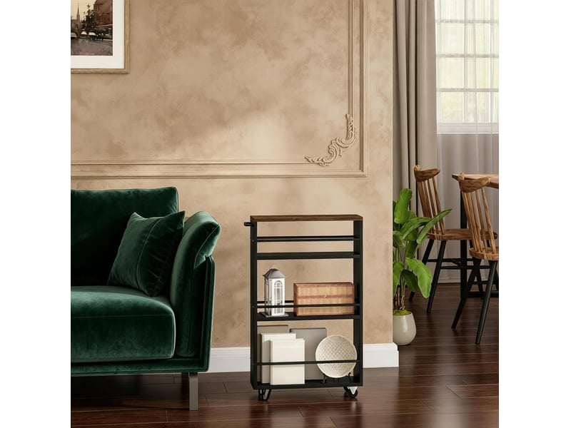  Desserte de cuisine 47x13x80 cm avec roulettes métal bois noir  - Conforama C