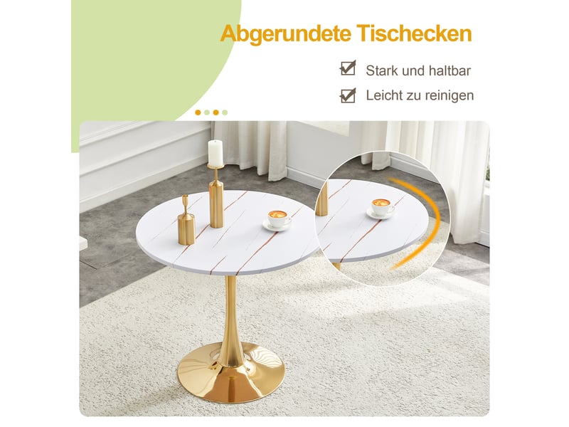  Table à manger ronde,80x80x76 cm,design tulipe,mdf et métal,blanche  - Conforama D