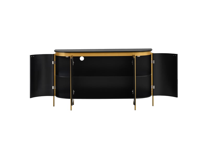  Buffet de salon 140x38x80 cm, pour cuisine et couloir, meuble bas ovale en mdf, avec 4 portes et pieds en métal, noir  - Conforama D