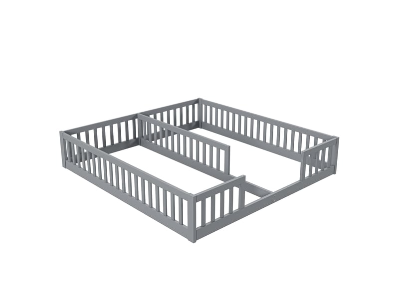  Lit enfant avec barrières minimaliste en pin gris, 90x200 cm, idéal pour deux enfants  - Conforama E