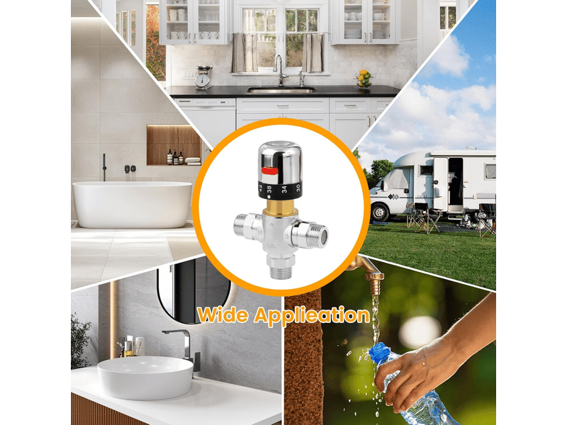  Robinet de douche thermostatique, raccord fileté de 0,6 pouce, échelle fahrenheit, construction en laiton, conception monobloc, argent  - Conforama D