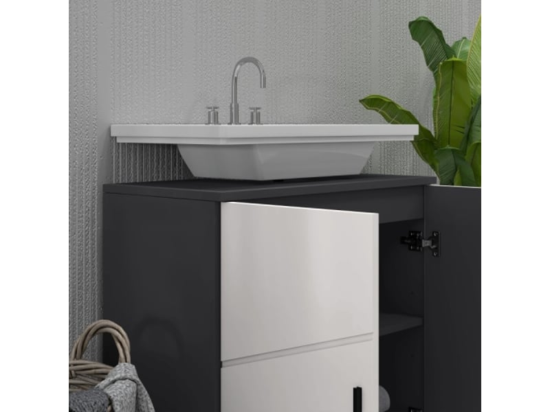  Meuble sous lavabo gris 60x30x60 cm avec étagère réglable, poignée et dispositif anti-basculement  - Conforama D