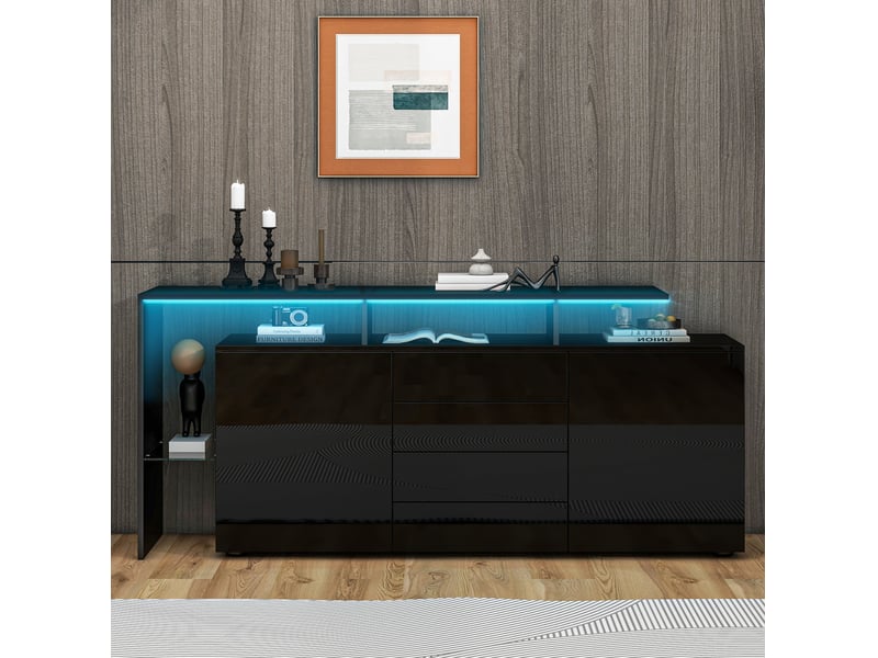  Buffet bas tv led noir – 2 portes, 4 tiroirs – 160 x 35 x 70 cm  - Conforama C