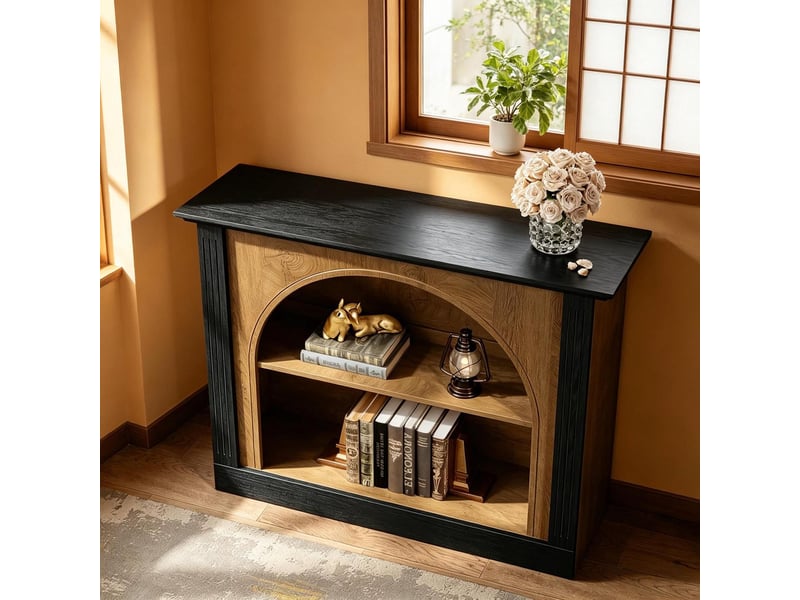  Table console à 3 niveaux avec rangements bois noir et rustique 110 x 30 x 90 cm  - Conforama D